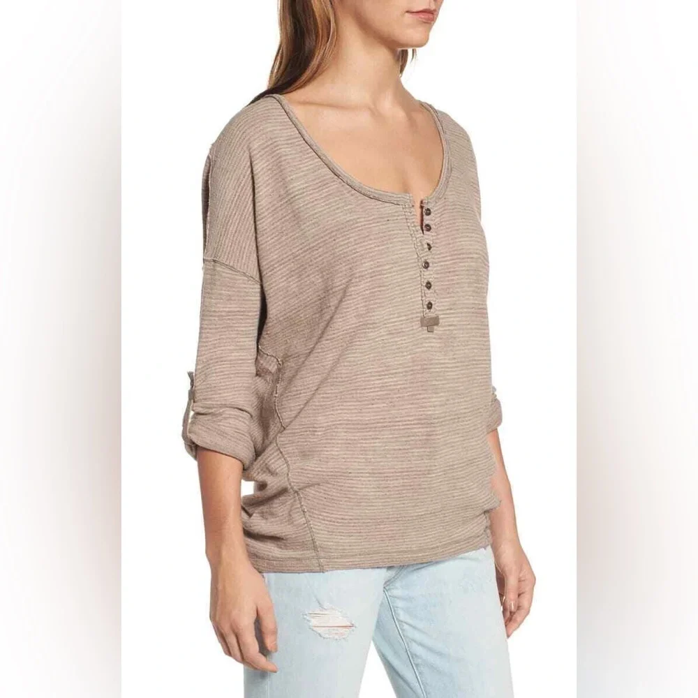 Free People We the Free Beach Haven Striped Henley Tee Top Women’s Size Large